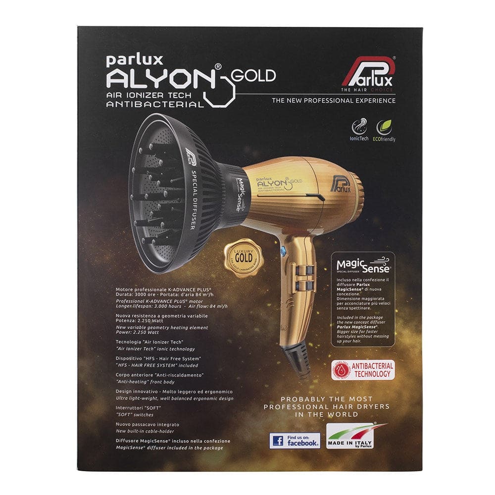 Parlux Alyon Air Ionizer Dryer - Gold 2250W With Diffuser Pack