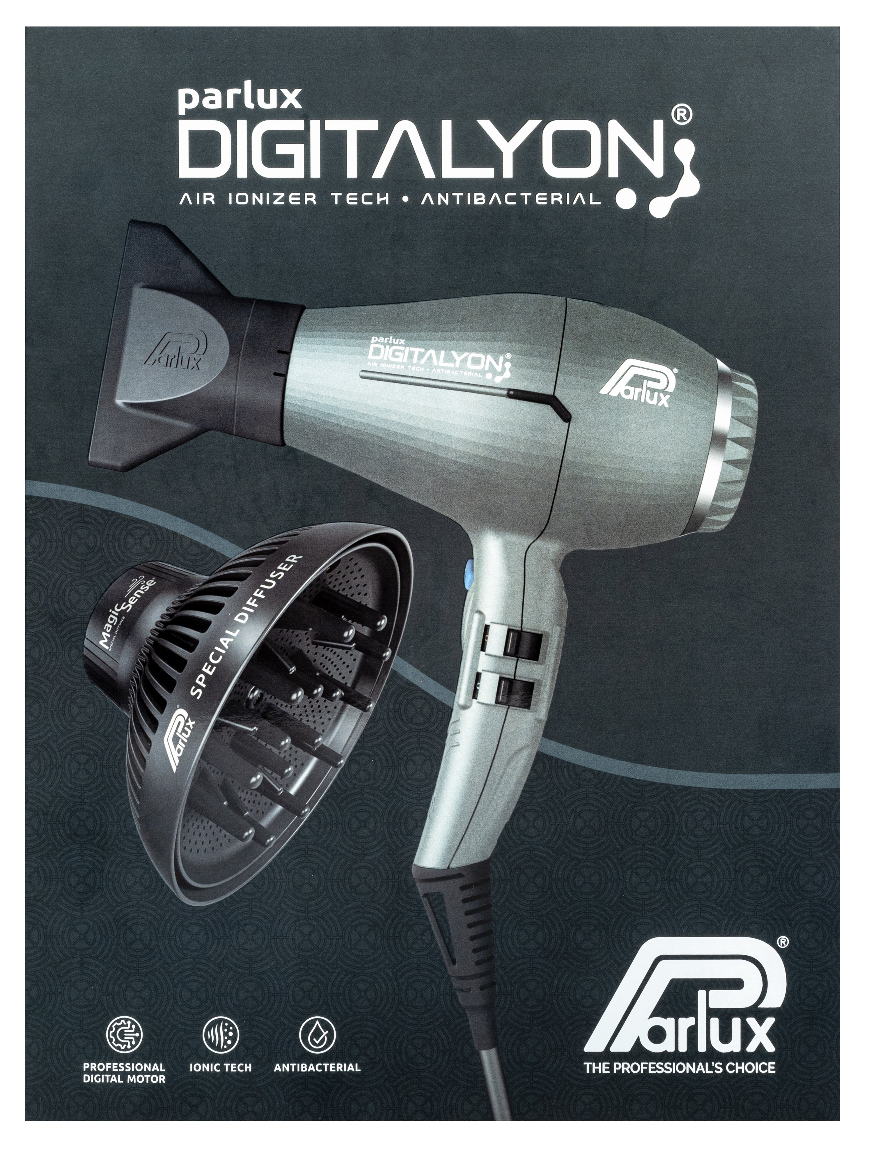 Parlux Digitalyon Dryer - Grey Glitter with Diffuser Pack